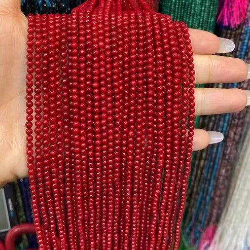 Red Coral Tiny Smooth Round Beads 2mm 3mm 4mm