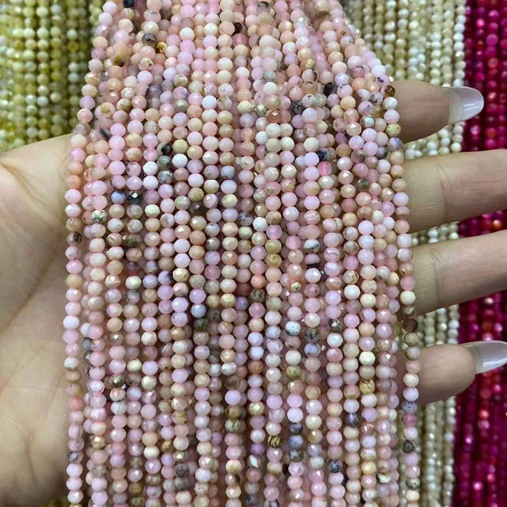 Pink Opal Tiny Faceted Round Beads 2mm 3mm 4mm