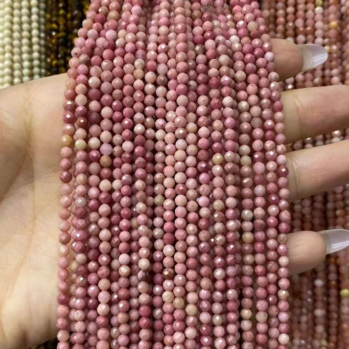 Pink Rhodonite Tiny Faceted Round Beads 2mm 3mm 4mm