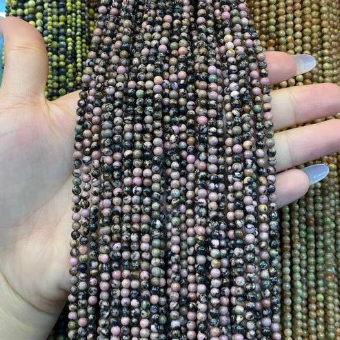Rhodonite Tiny Smooth Round Beads 2mm 3mm 4mm
