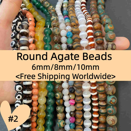 #2 Round Aagte Beads 6mm/8mm/10mm