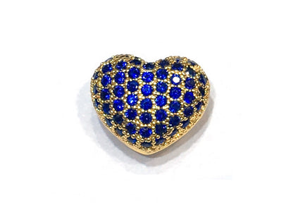 1PCS Brass Cubic Zirconia Heart Beads