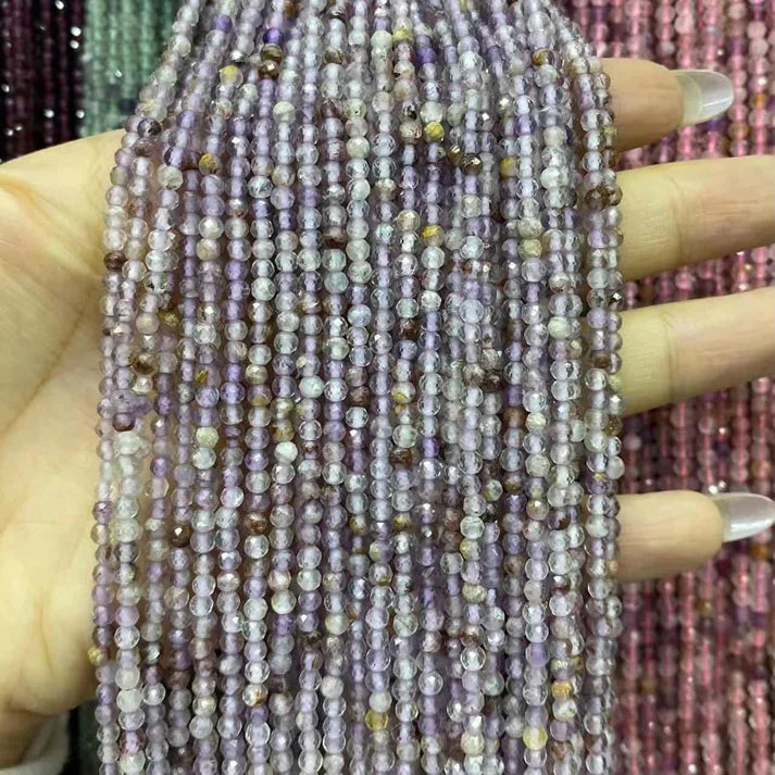 Purple Green Phantom Quartz Tiny Faceted Round Beads 2mm 3mm 4mm