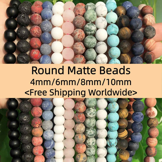 Round Matte Beads Crystal/Quartz/Jasper/Agate 4mm 6mm 8mm 10mm