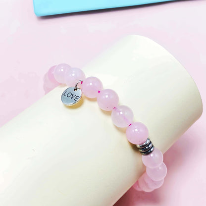 Natural Pink Rose Quartz Crystal Bracelet for Love and Relationship