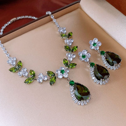Stunning Jade Diamond Jewelry Set with Necklace, Earrings, Ring and Luxury Gift Box