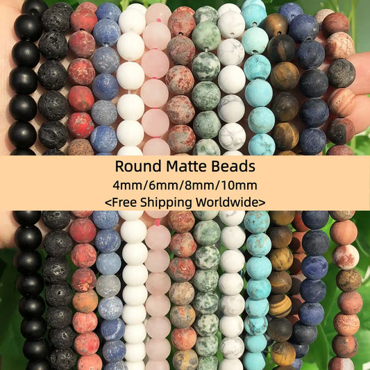 Round Matte Beads Crystal/Quartz/Jasper/Agate 4mm 6mm 8mm 10mm