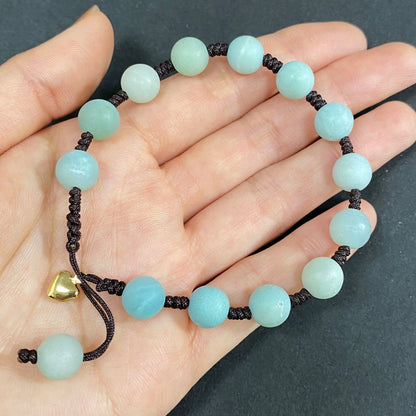 Natural Blue Amazonite to Improve Body and Health Briaded Rope Crystal  Bracelet
