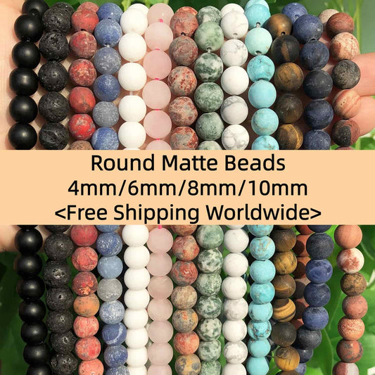 Round Matte Beads Crystal/Quartz/Jasper/Agate 4mm 6mm 8mm 10mm