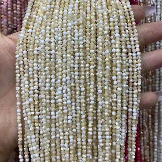 Shell(MOP) Tiny Faceted Round Beads 2mm 3mm 4mm