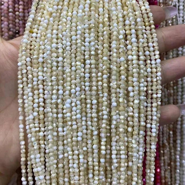 2mm 3mm 4mm Faceted Round Mother of Pearl MOP Beads