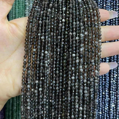 2mm 3mm 4mm Faceted Round Obsidian Beads