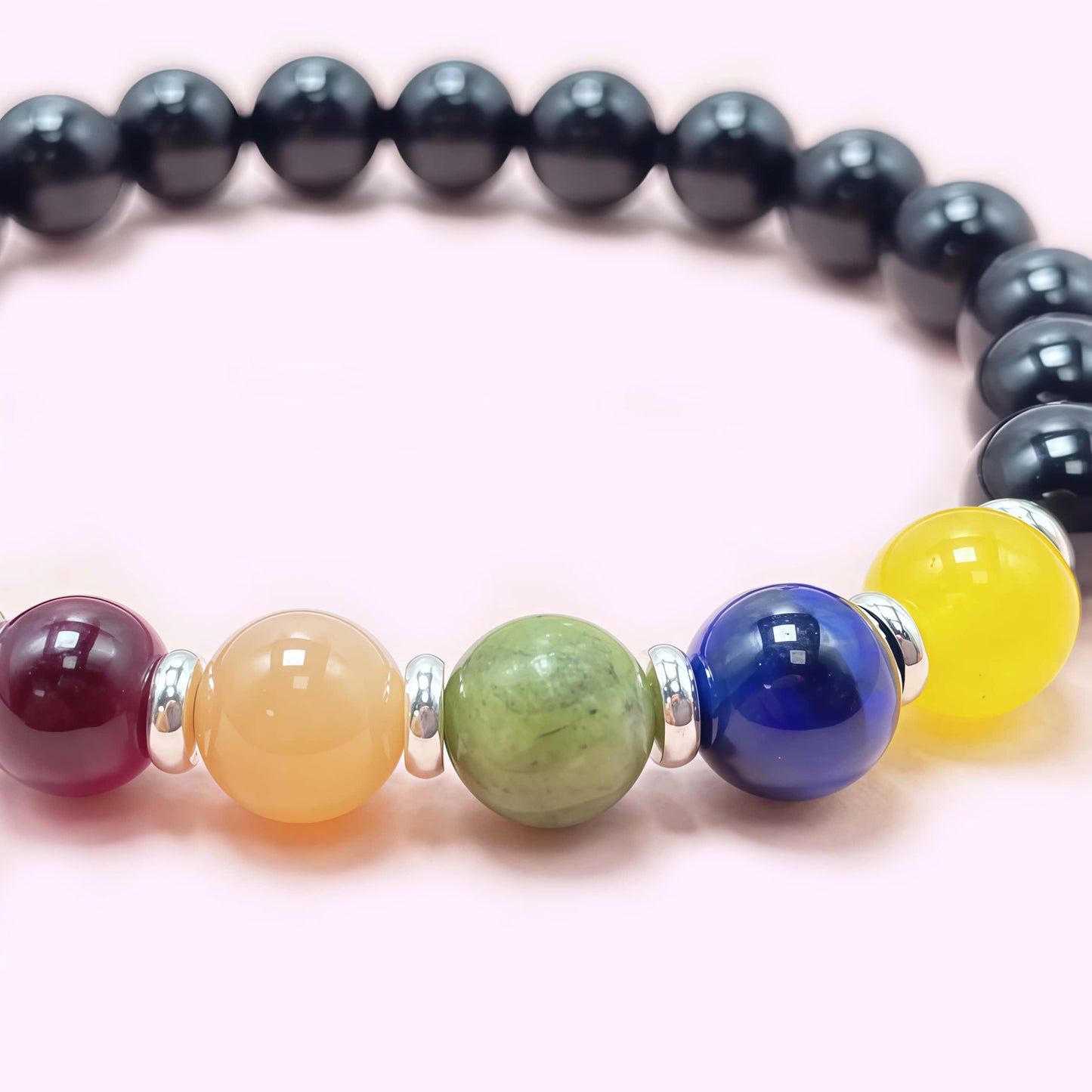 Natural Onyx Seven Chakra Crystal Bracelet