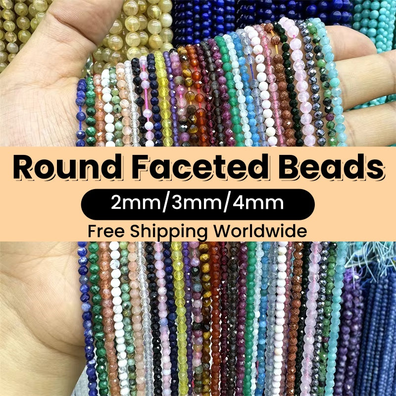 Tiny Round Faceted Beads Gemstone/Quartz/Jasper/Agate 2mm 3mm 4mm