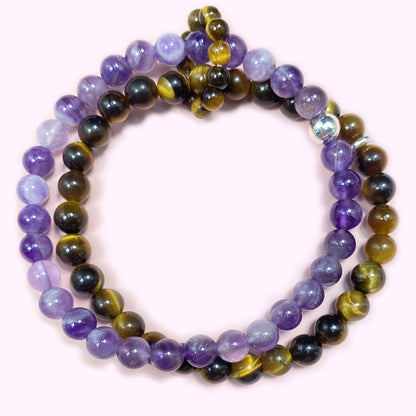 Tiger's Eye & Amethyst for Better Wealth & Career Crystal Bracelet