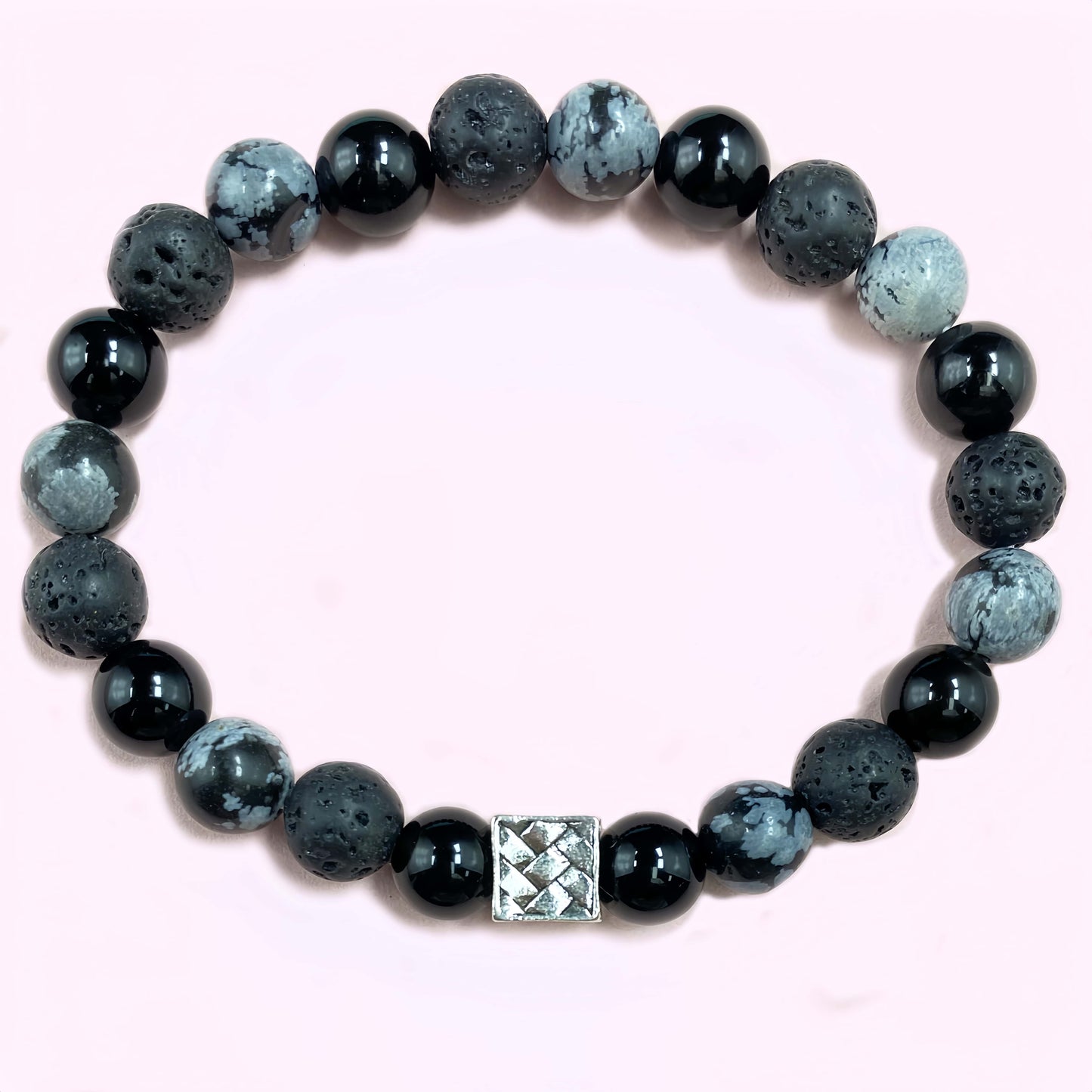 Snowflake Obsidian with Onyx for Protection and Apotropaic Crystal Bracelet