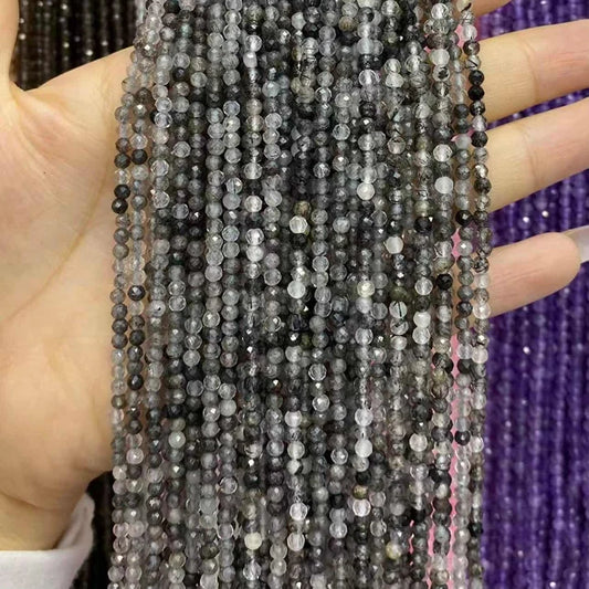 Tourmalited Quartz Tiny Faceted Round Beads 2mm 3mm 4mm