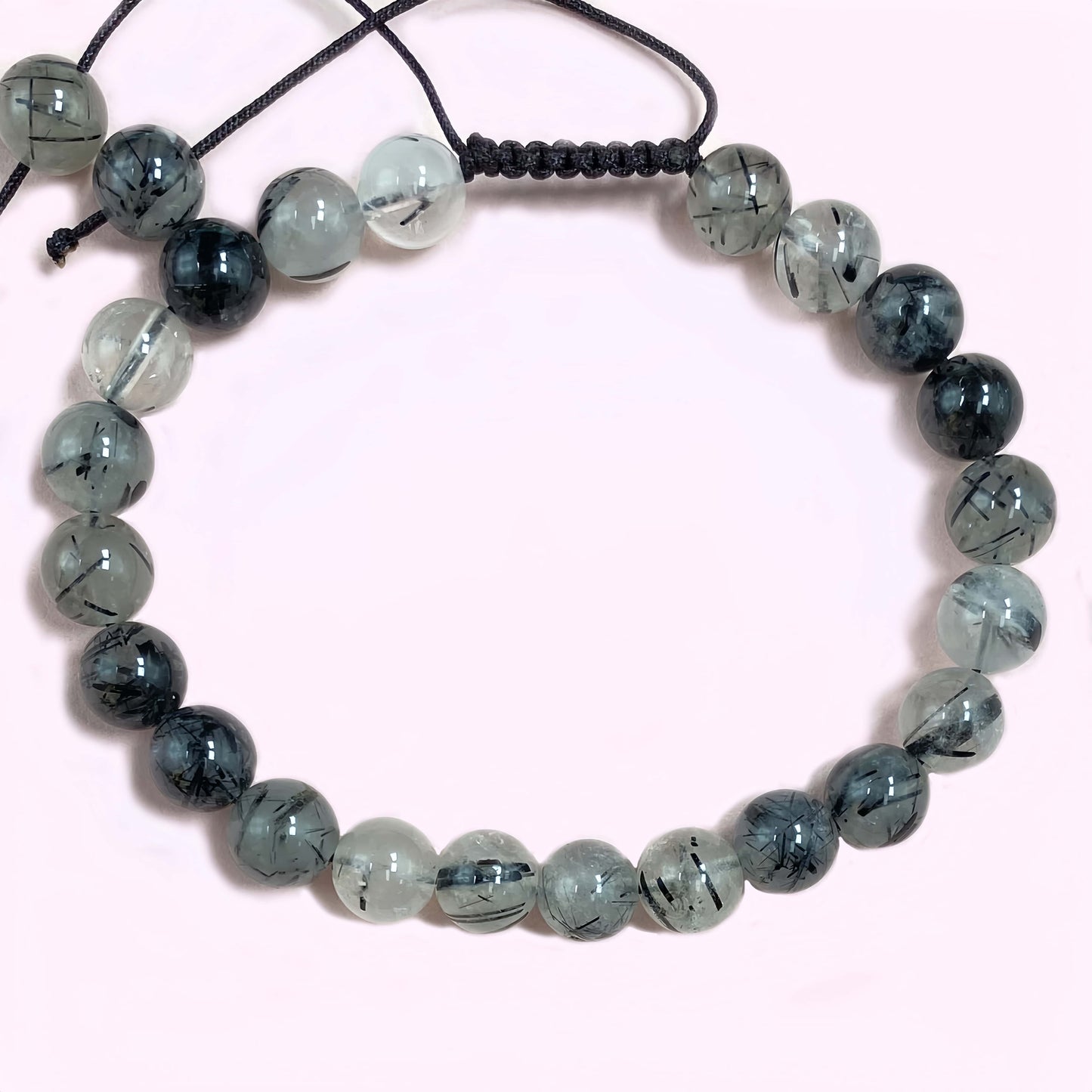 Black Rutilated Quartz for Protection and Apotropaic Briaded Rope Crystal Bracelet