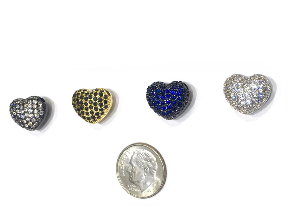 1PCS Brass Cubic Zirconia Heart Beads