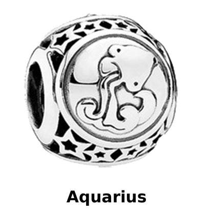 Zodiac Signs Silver Pendora Style Round Spacer Finding for DIY Jewelry Making