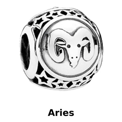 Zodiac Signs Silver Pendora Style Round Spacer Finding for DIY Jewelry Making