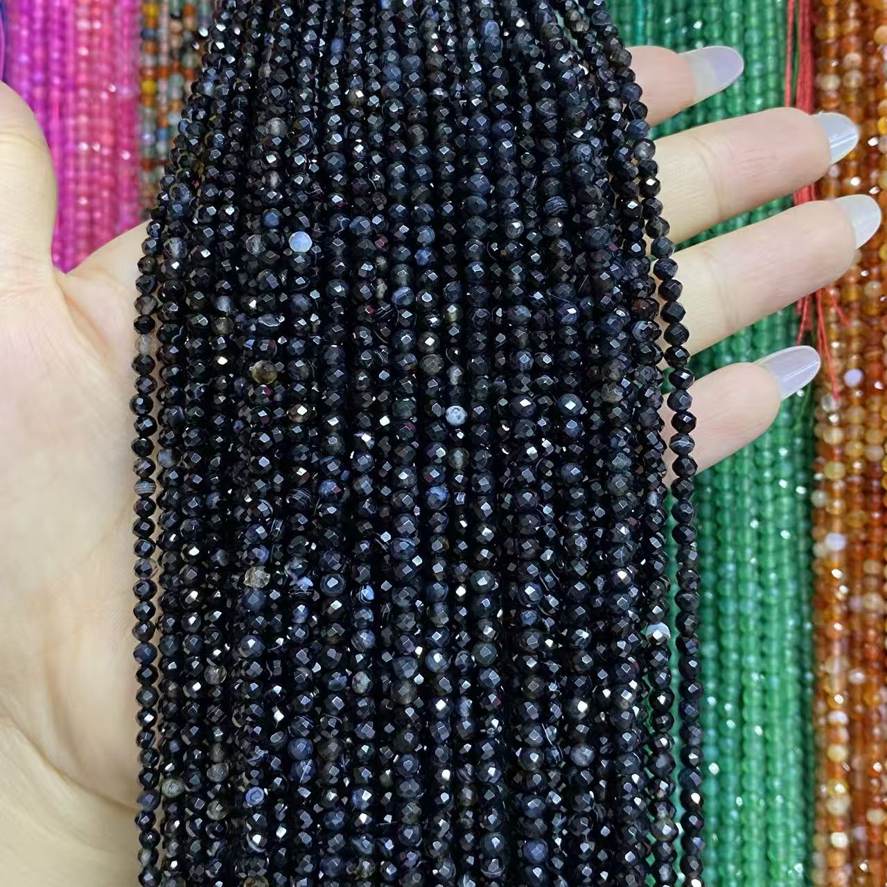 Faceted Round Black Onyx Beads