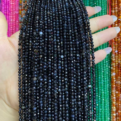 Faceted Round Black Onyx Beads