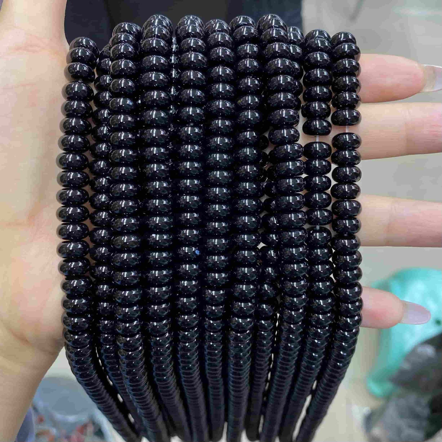Rondelle Shape Black Onyx Beads