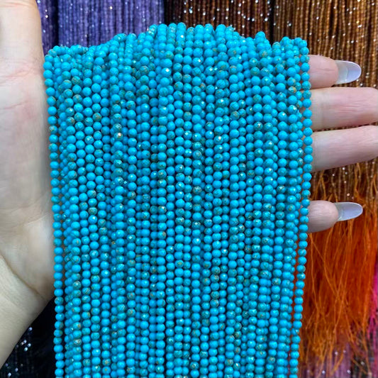 Round Faceted Blue Turquoise Beads