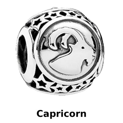 Zodiac Signs Silver Pendora Style Round Spacer Finding for DIY Jewelry Making