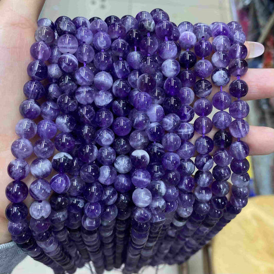 Round Chevron Amethyst Beads