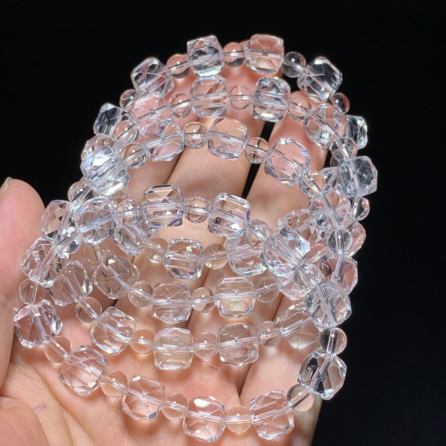 New clear quartz faceted cube bracelet