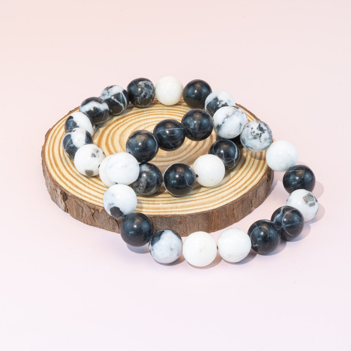 8mm Natural Black and White Zebra Jasper Bracelet Wholesale