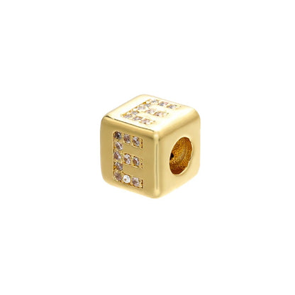 1PCS Gold Color 8x8mm Square A-Z Letter Beads