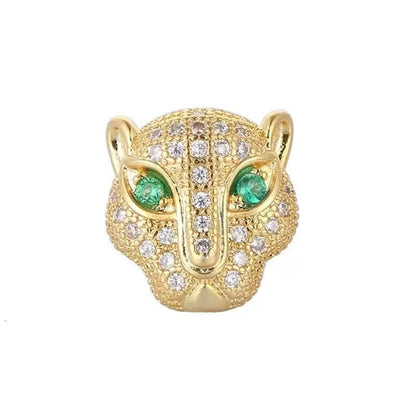1PCS Brass Cubic Zirconia Leopard Head Beads