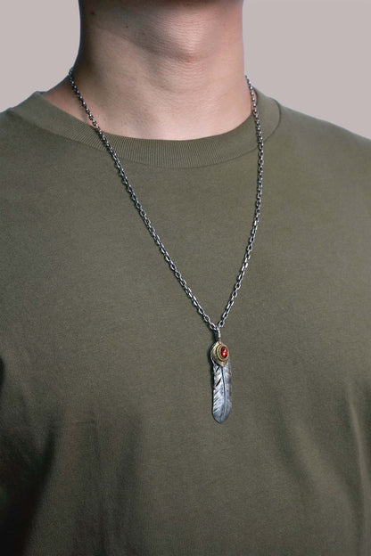 Right Brass Leaf Feather Retro 925 Silver Pendant Japan Takahashi Goro