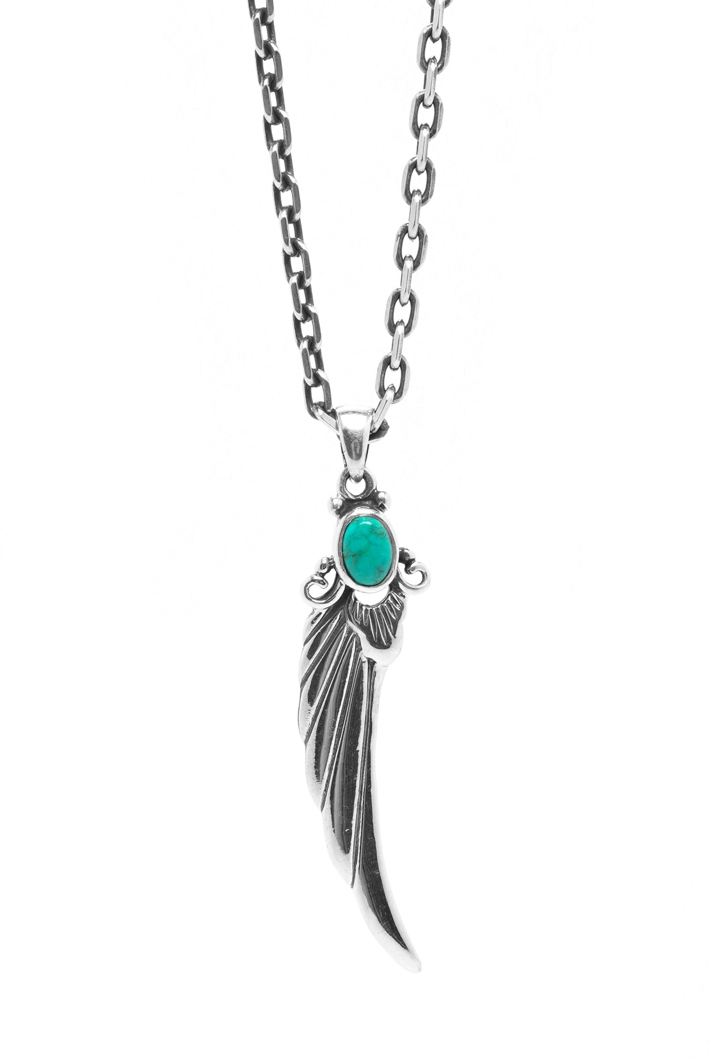 Long Feather Leaf Retro 925 Silver Pendant Takahashi Goro