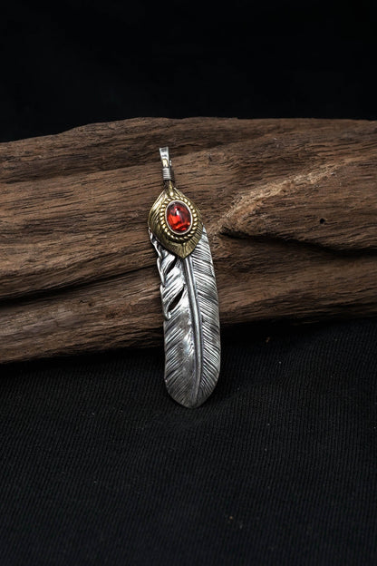 Right Brass Leaf Feather Retro 925 Silver Pendant Japan Takahashi Goro