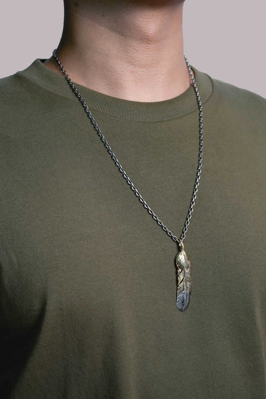 Right Feather Retro 925 Silver Goro Takahashi Pendant with Brass