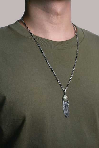 Left Feather Leaf Retro 925 Silver Goro Takahashi Pendant with Brass