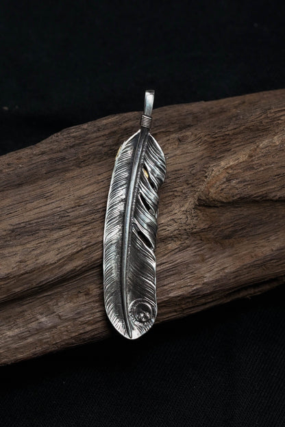 Right Feather Brass Leaf Retro 925 Silver Pendant Japan Takahashi Goro