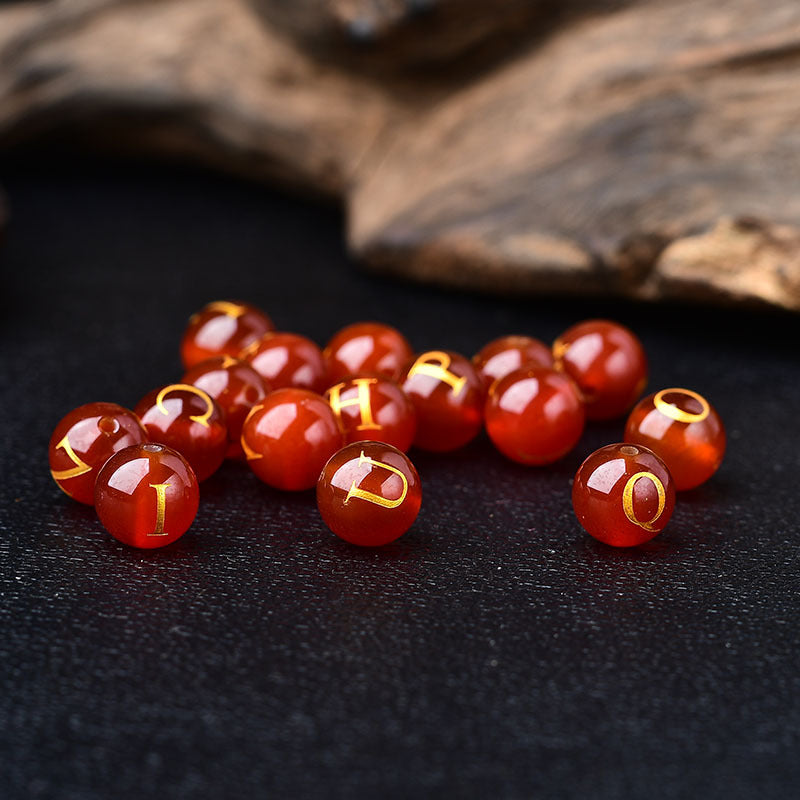 Natural Red Agate Beads - 26 Alphabet Loose Beads for Engraving Customization DIY