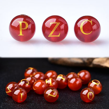 Natural Red Agate Beads - 26 Alphabet Loose Beads for Engraving Customization DIY