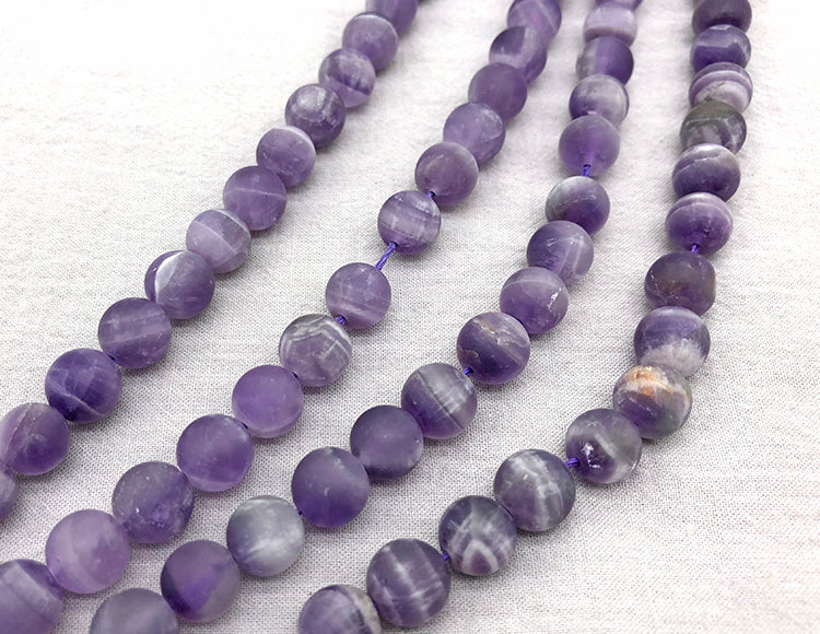 Matte Round Chevron Amethyst Beads