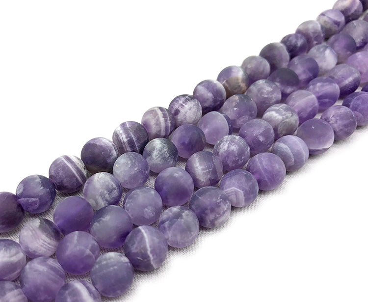 Matte Round Chevron Amethyst Beads