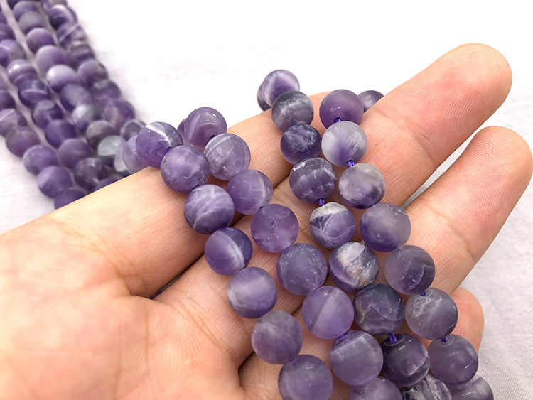 Matte Round Chevron Amethyst Beads
