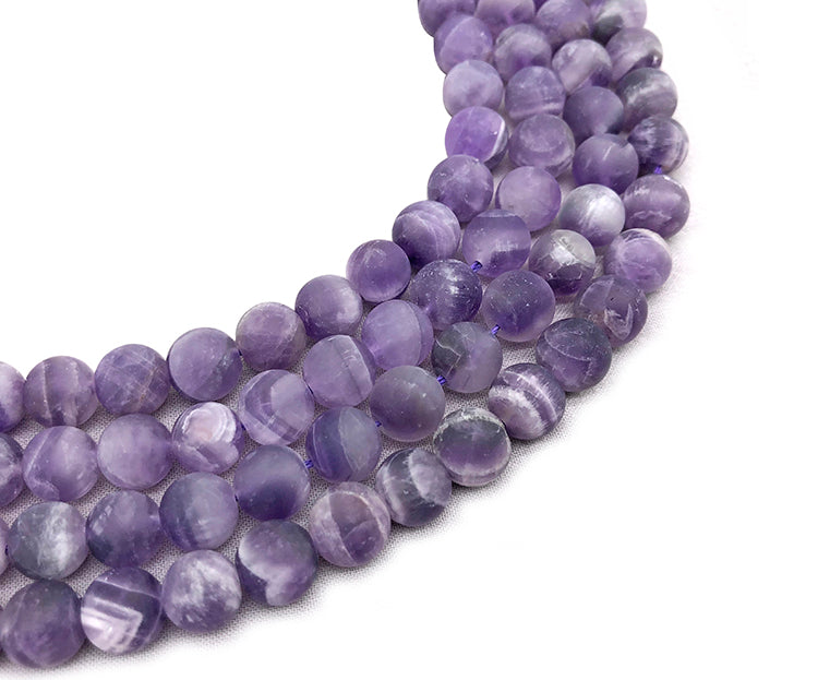 Matte Round Chevron Amethyst Beads