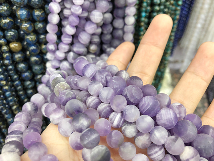 Matte Round Chevron Amethyst Beads
