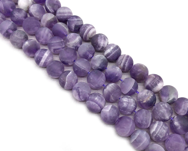 Matte Round Chevron Amethyst Beads
