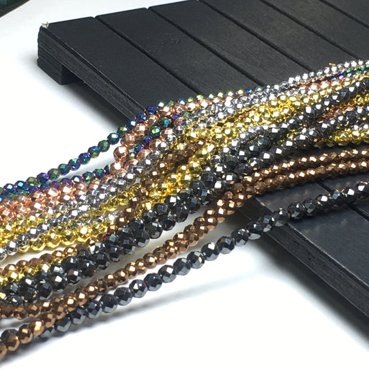 4mm Faceted Round Hematite Beads